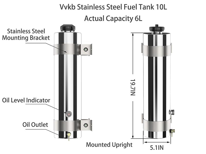Vvkb 10L stainless steel fuel tank external dimensions