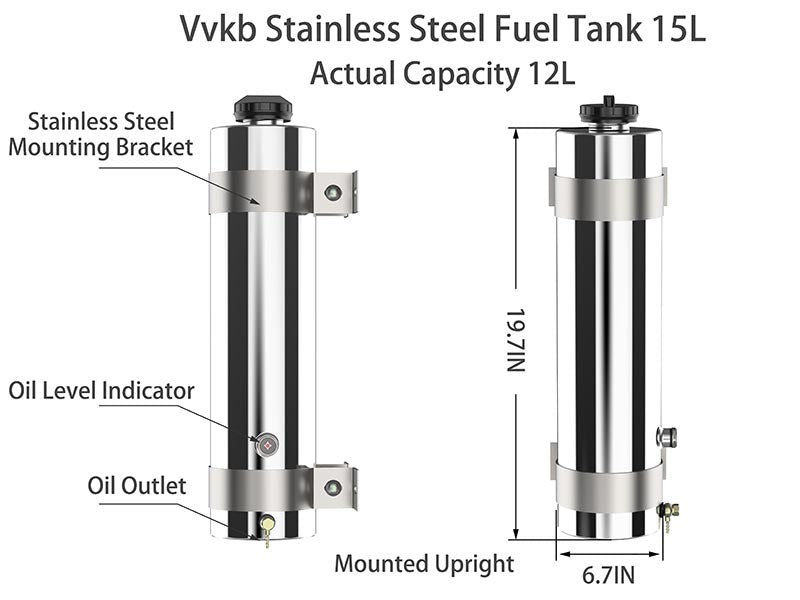 Vvkb 15L stainless steel fuel tank external dimensions