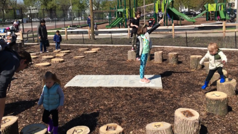 playground in with fixed stumps and logs