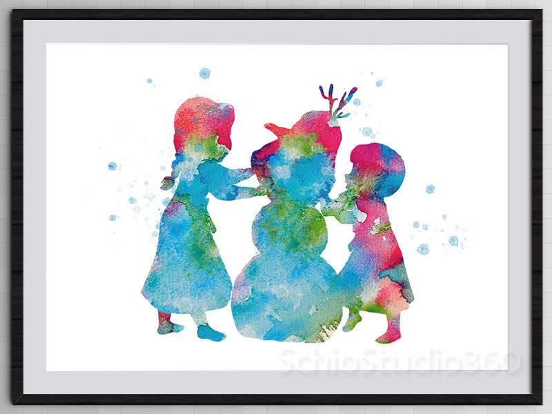 The Frozen Watercolor Art Print Elsa And Anna Olaf Geekery Home Decor Wall Decor Disney Princess Poster Birthday Gift Housewarming Gift