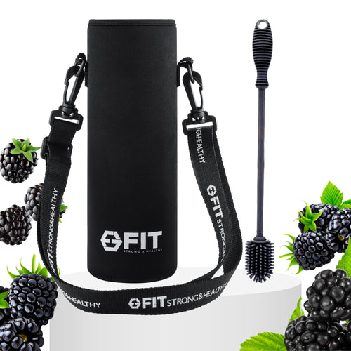 Water Bottle Holder with Strap for Walking & Cleaning Brush Set (Black)