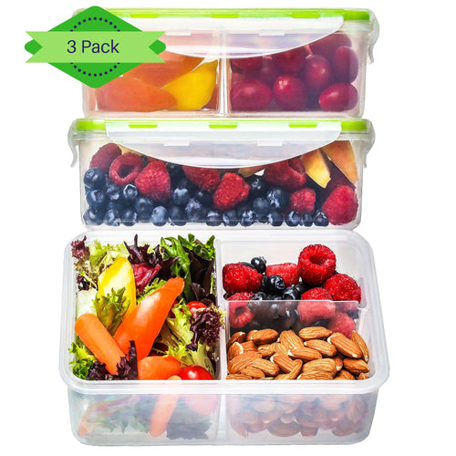  1 & 2 & 3 Compartment Glass Meal Prep Containers (3 Pack, 35  oz) - Glass Food Storage Containers with Lids, Glass Bento Box Containers,  Portion Control, Airtight, Oven & Freezer safe: Home & Kitchen