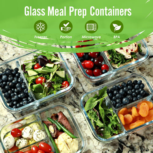 Portion Perfection Bariatric Portion Control Container/Lunchbox/WLS Glass Meal Prep Containers 3pk, Weight Loss, Borosilicate Glass. Healthy Eating