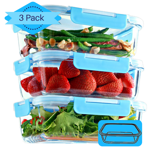 3 Compartment Glass Meal Prep Containers with Lids, 35 OZ - PACK OF 3