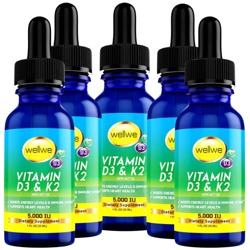 Vitamin D3 K2 Liquid Drops - Vegan, No Fillers, Non-GMO, No Taste, 1 fl oz (5 pack)