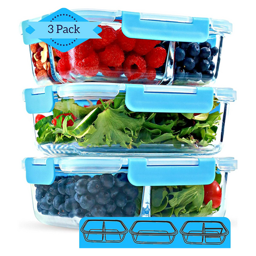 3 Compartment Glass Meal Prep Containers with Lids