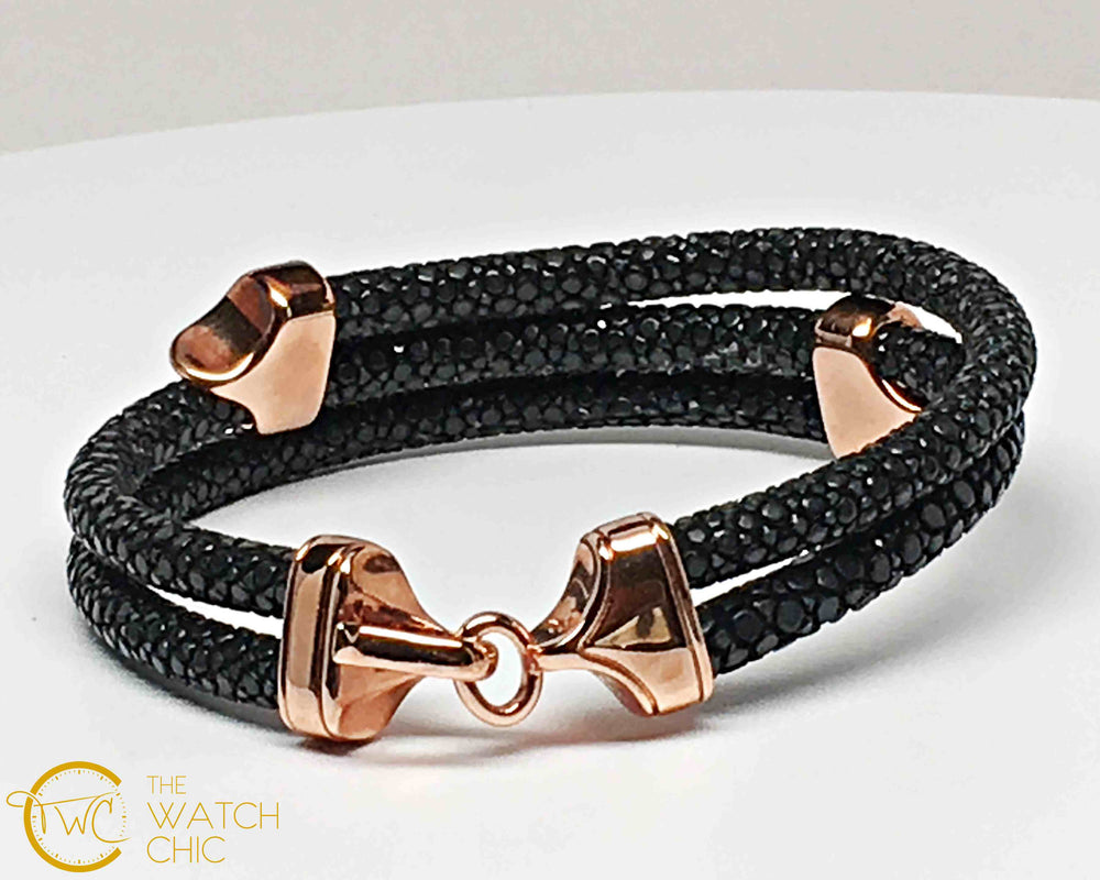 Stingray Black Leather Bracelet with 