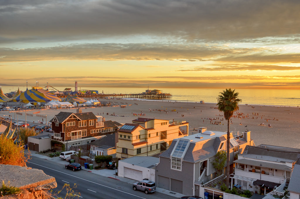 santa monica pier at sunset