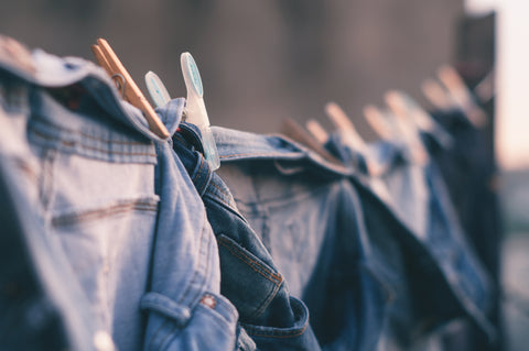 jeans hanging on a clothesline