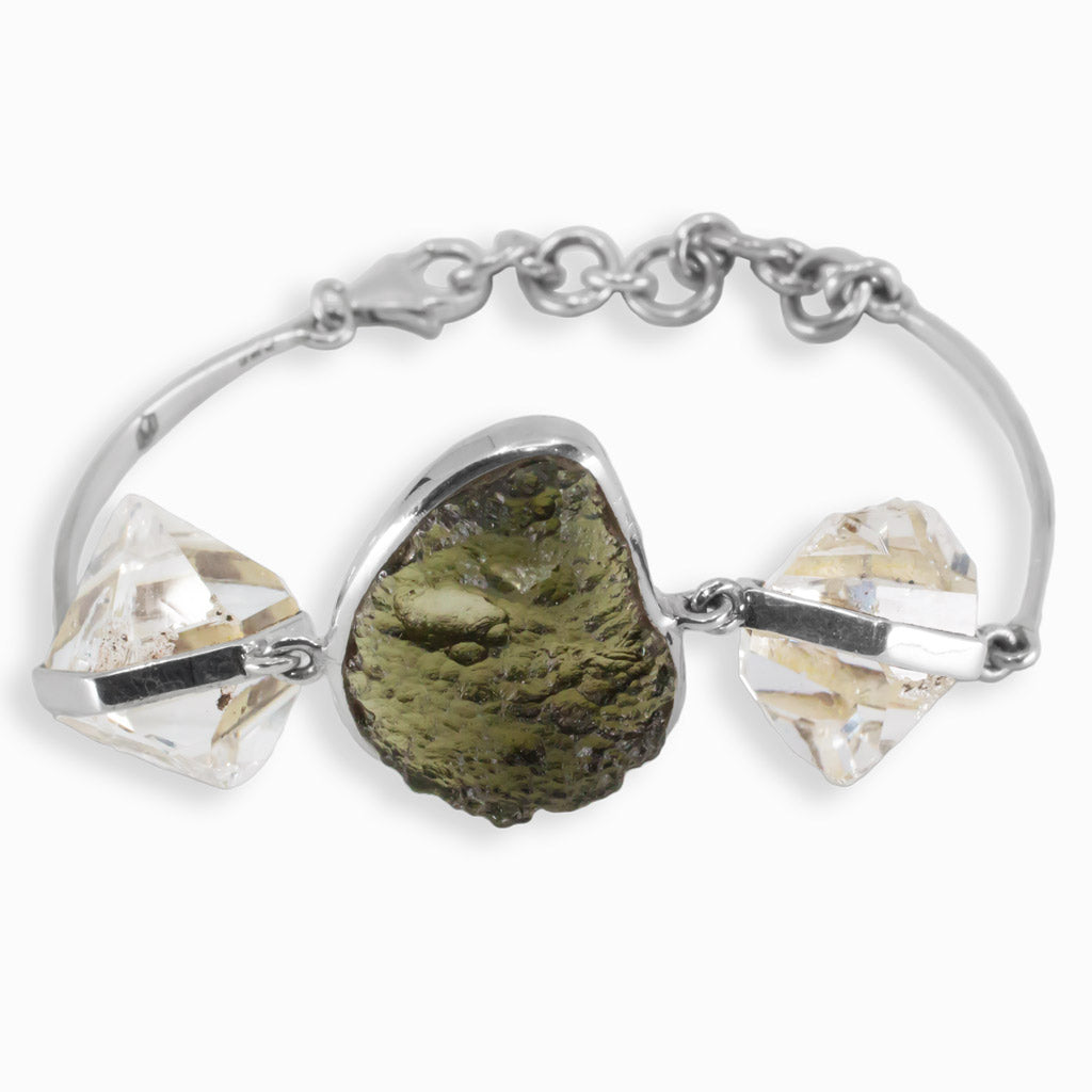 Moldavite and Herkimer Diamond Bracelet