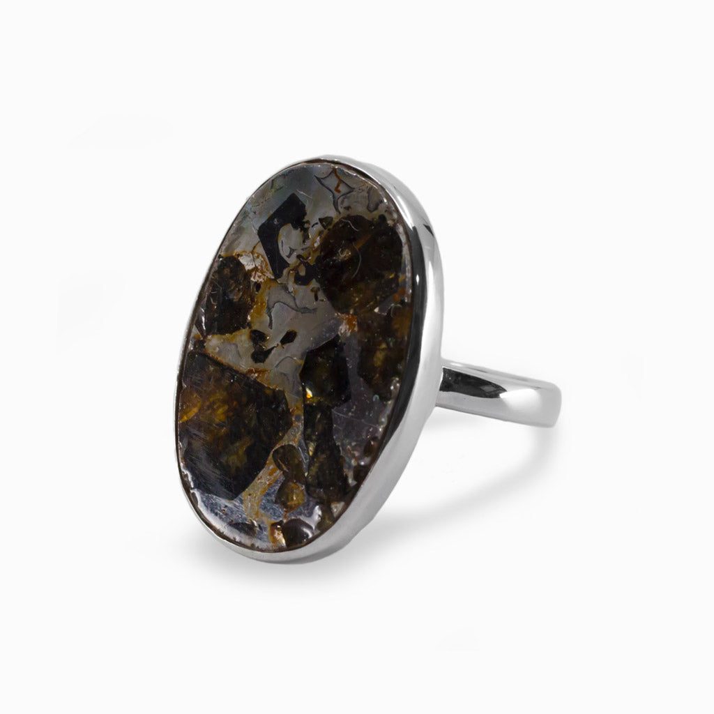 Sterling Silver Pallasite Meteorite Ring | Crystal Rings by Made In ...