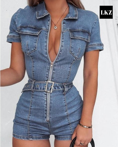 denim romper outfit