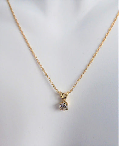 Diamond Necklace 14k Yellow Gold Near Quarter Carat Round Diamond 14kt ...