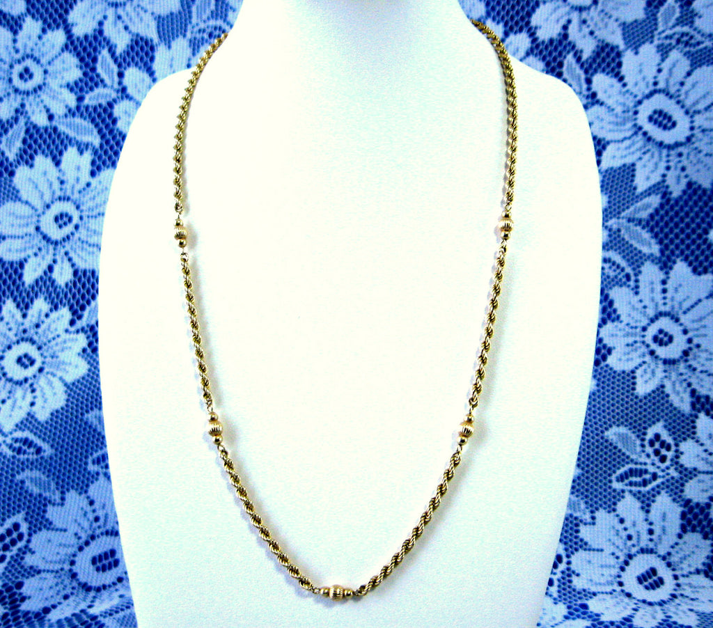 Necklace 14kt Gold Diamond Cut Rope Chain 14kt Gold Beads 16 Inches 19 ...