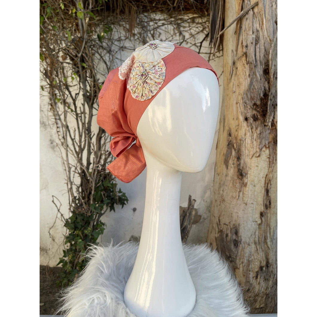 Embellished Cotton Sinar - Peach Floral-Sinar-The Little Tichel Lady