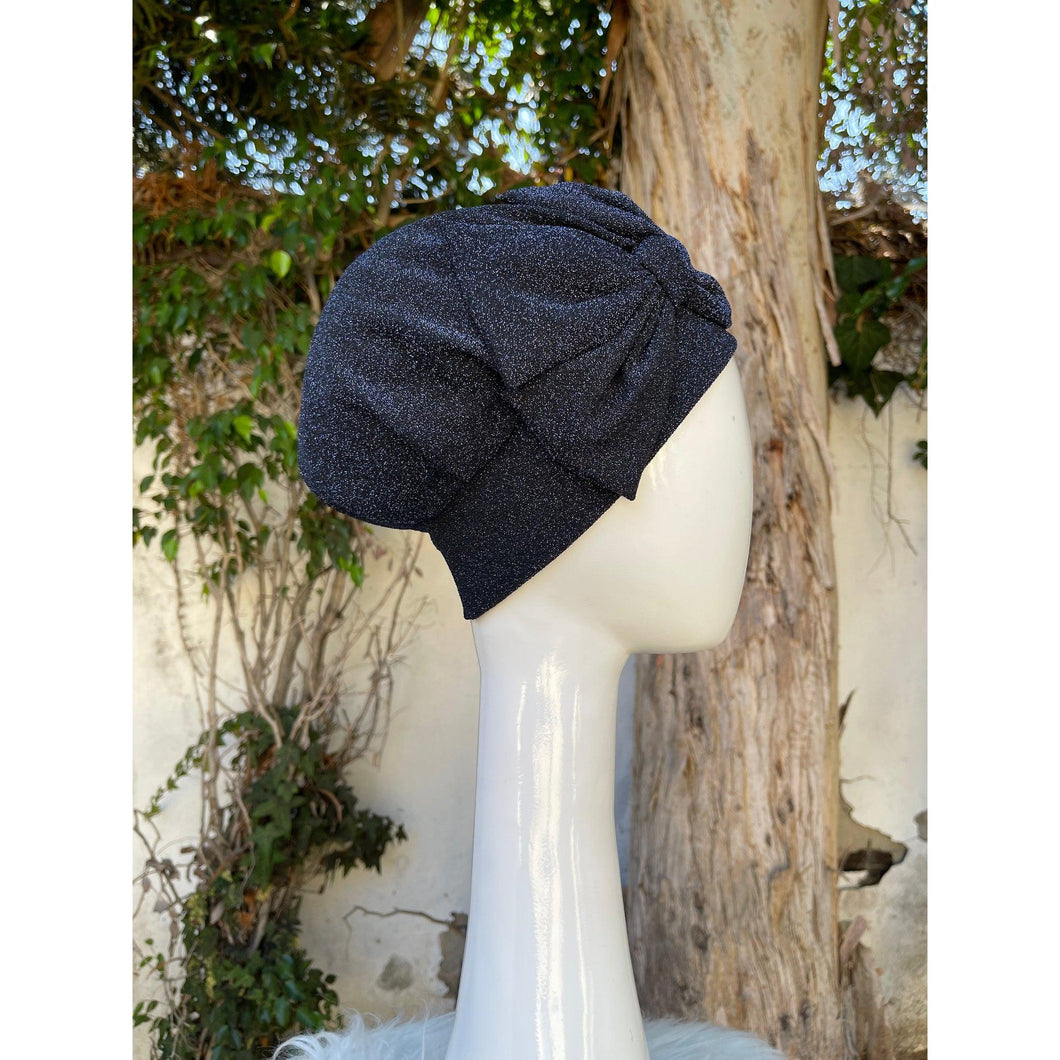 Slip-on Hat w/ Bow Detail - Navy Shimmer – The Little Tichel Lady