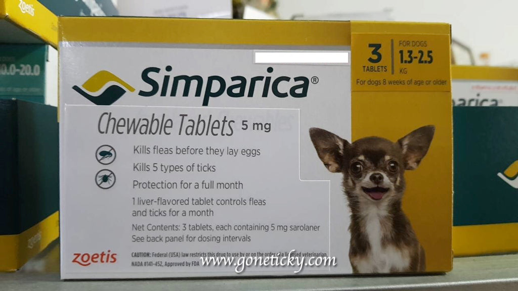 Simparica for Extra Small Dogs weighing 1.3kg to 2.5kg (3 tablets