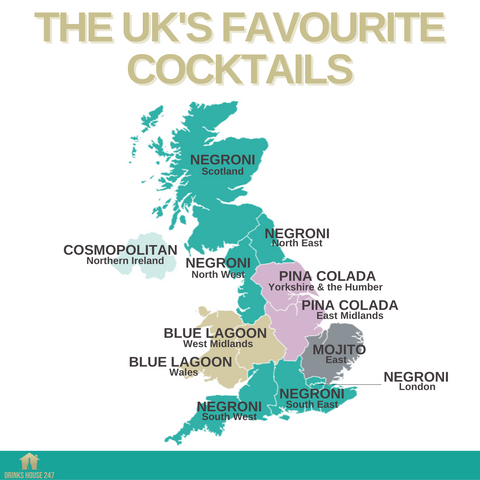 Map of the UK and their favourite cocktails