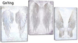 GnYng - Canvas Wall Art Painting 3 Pieces White Angel Wings Feather Pictures and Posters Prints Artwork Modern Home Decor for Living Room Bedroom Stretched and Framed Ready to Hang - 36"Wx16"H