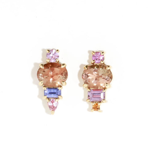 Sunstone Earrings featuring a 1.63ct oval cut 6.90 x 9mm sunstones set on yellow gold