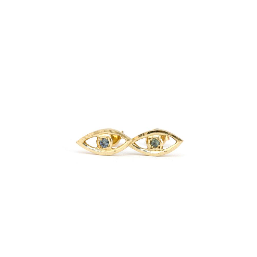 sapphire eye earrings in 9ct yellow gold