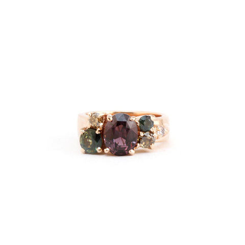 Colour change sapphire engagement ring
