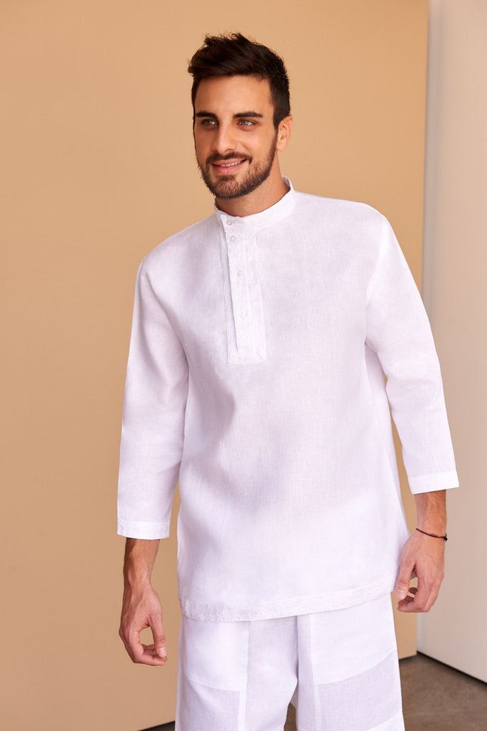 men's all white linen outfit