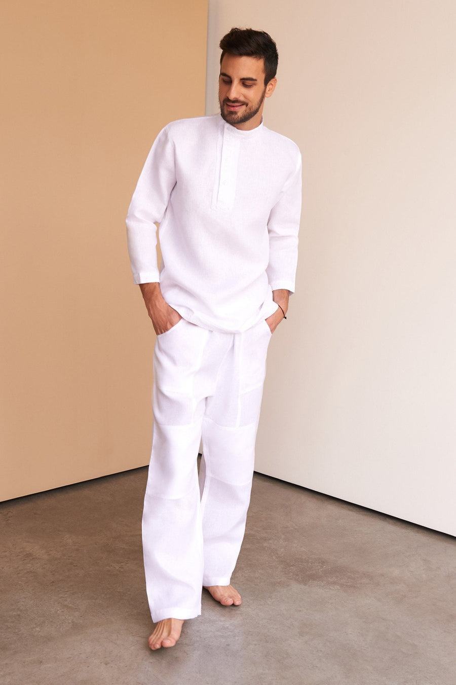 mens white linen casual outfit