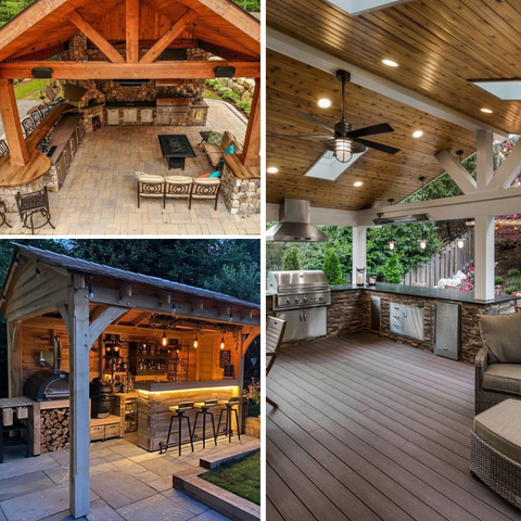 Outdoor Kitchens are a great gathering spot, also perfect for trusses and paneling.