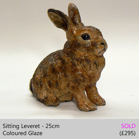 baby hare, leveret - raku fired ceramic hare sculpture by Lesley D McKenzie, art and animal sculpture