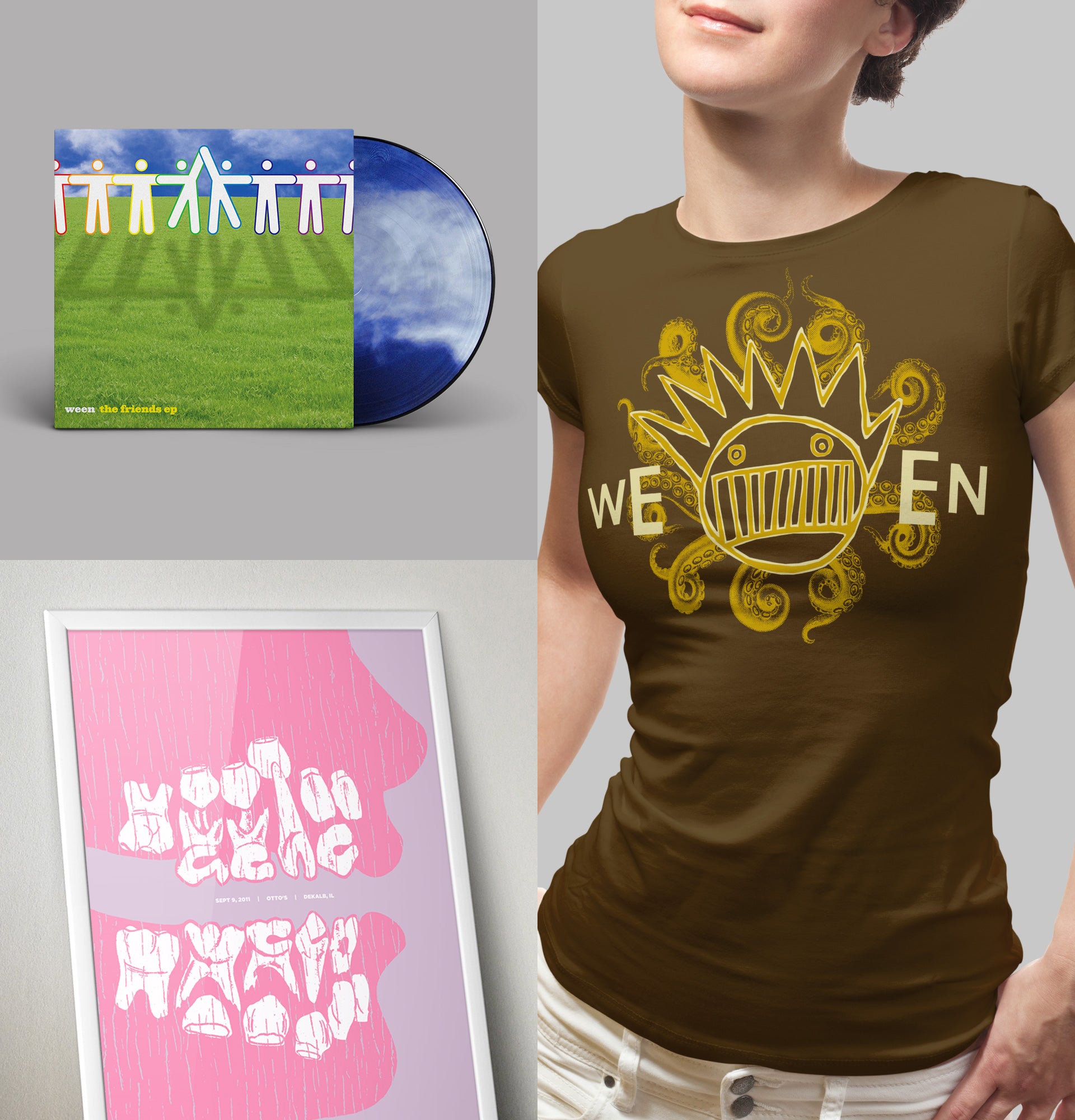 Ween 'The Friends EP', Gene Ween 'Tooth' poster, Ween 'Boognish Tentacles' t-shirt