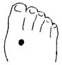 drawn diagram of a foot with a black dot representing acupressure point