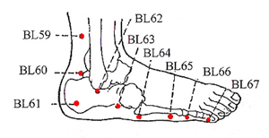hand drawn diagram of foot with acupressure point representations