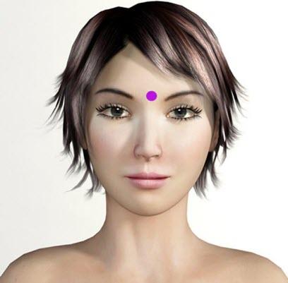 computer generated face of a woman with two red dots on the sides of her nostrils