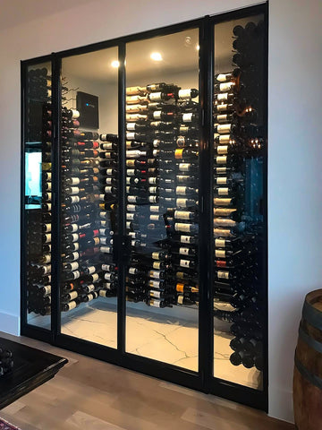 Glass enclosed wine cellar bronze sidelites