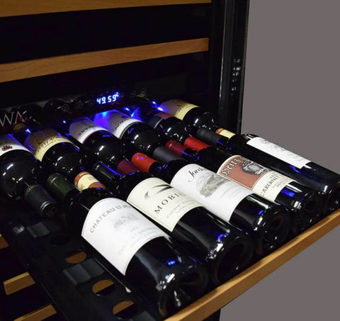 temperature-controlled wine storage cabinet with LED lights