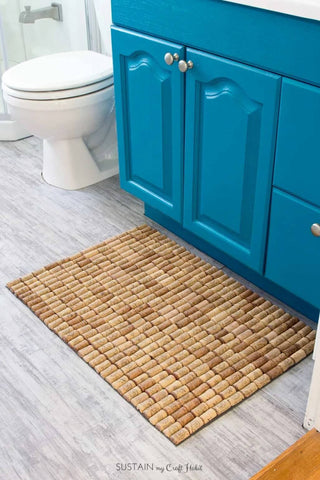 wine corks recycled as bathroom mat