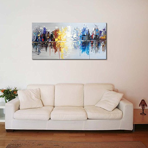 Hand Painted Cityscape Modern Oil Painting On Canvas Reflection Abstra Today Furniture