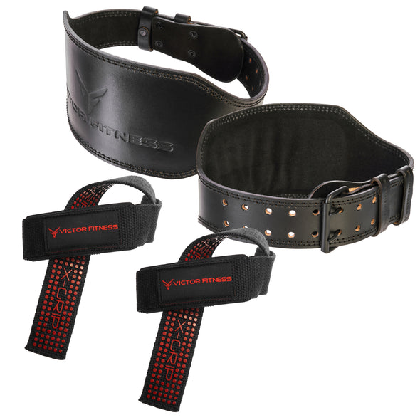 Leather/Metal Lever Powerlifting Belt with Padded Wrist Straps – Victor  Fitness