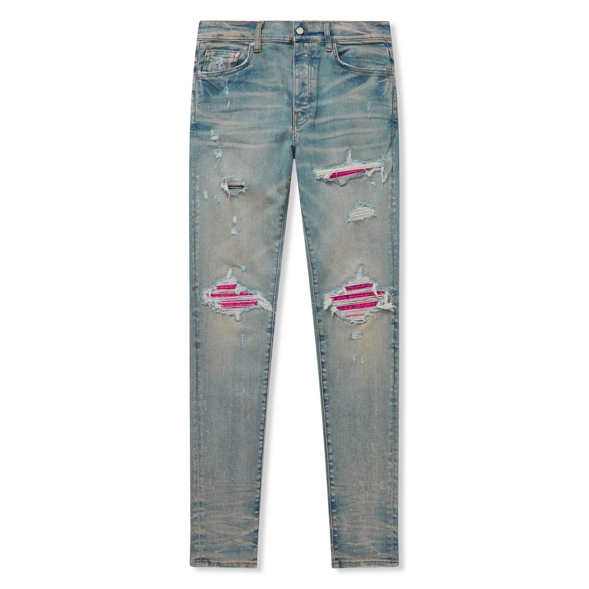 Cheap Hotelomega Jordan outlet | Amiri MX1 Pink Patch Blue Jeans