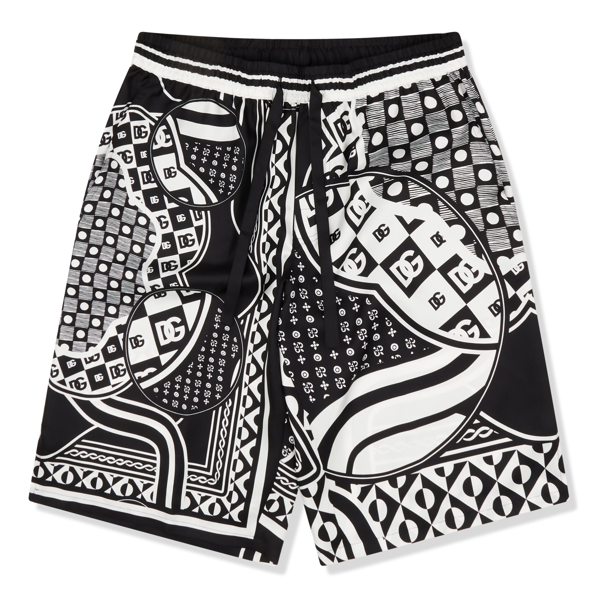Dolce & Gabbana Bandana Print Silk Black White Shorts | Crepslocker
