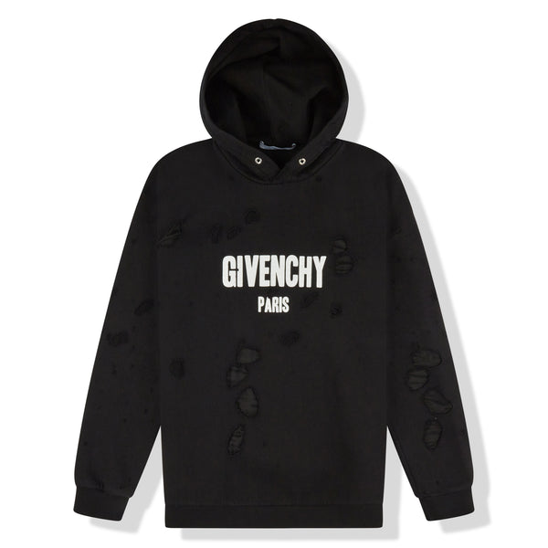 Crepslocker | givenchy logo print short sleeved t shirt item | Givenchy  Paris Distressed Logo Black Hoodie