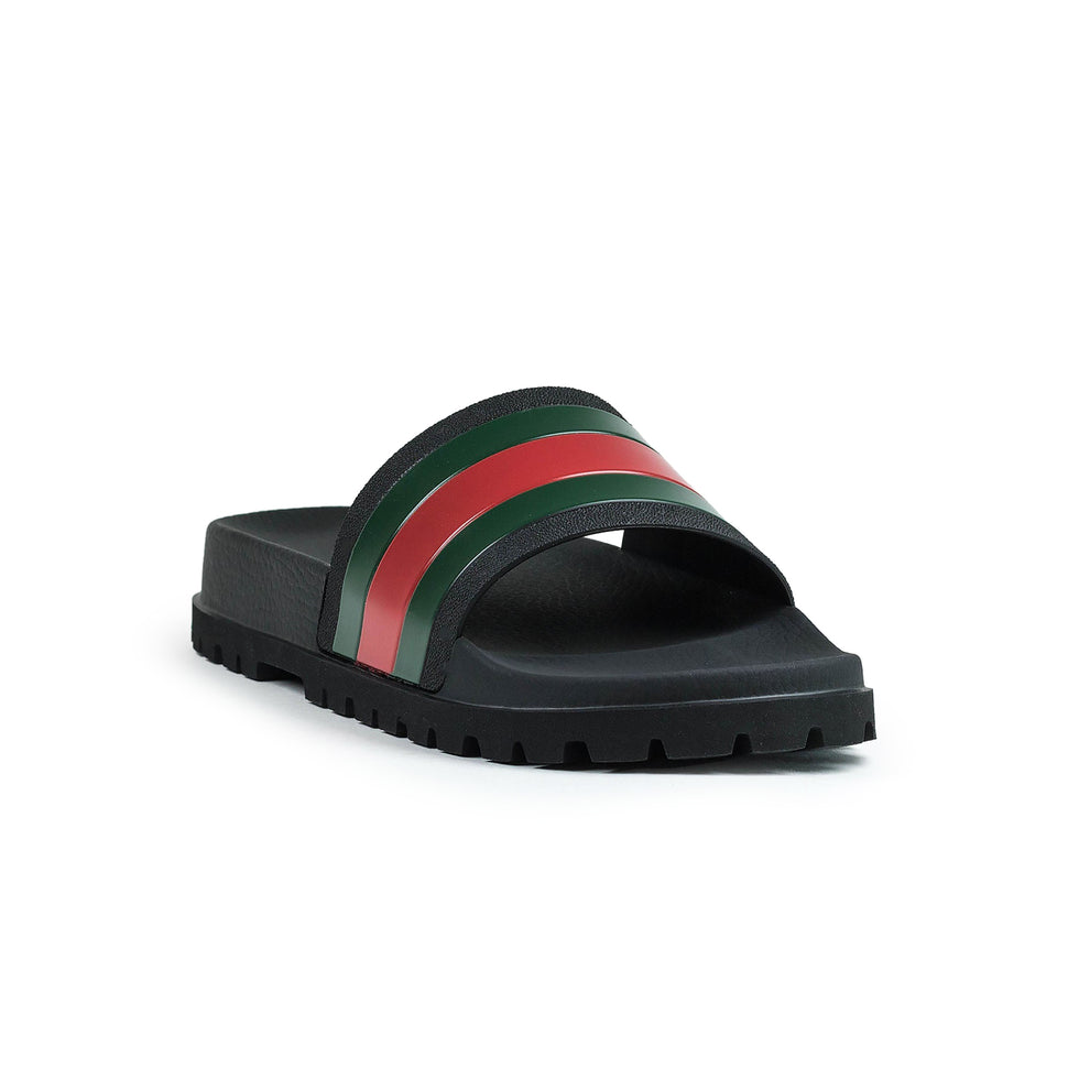 Gucci Web Chunky Pool Slides Black/Red/Green | Crepslocker