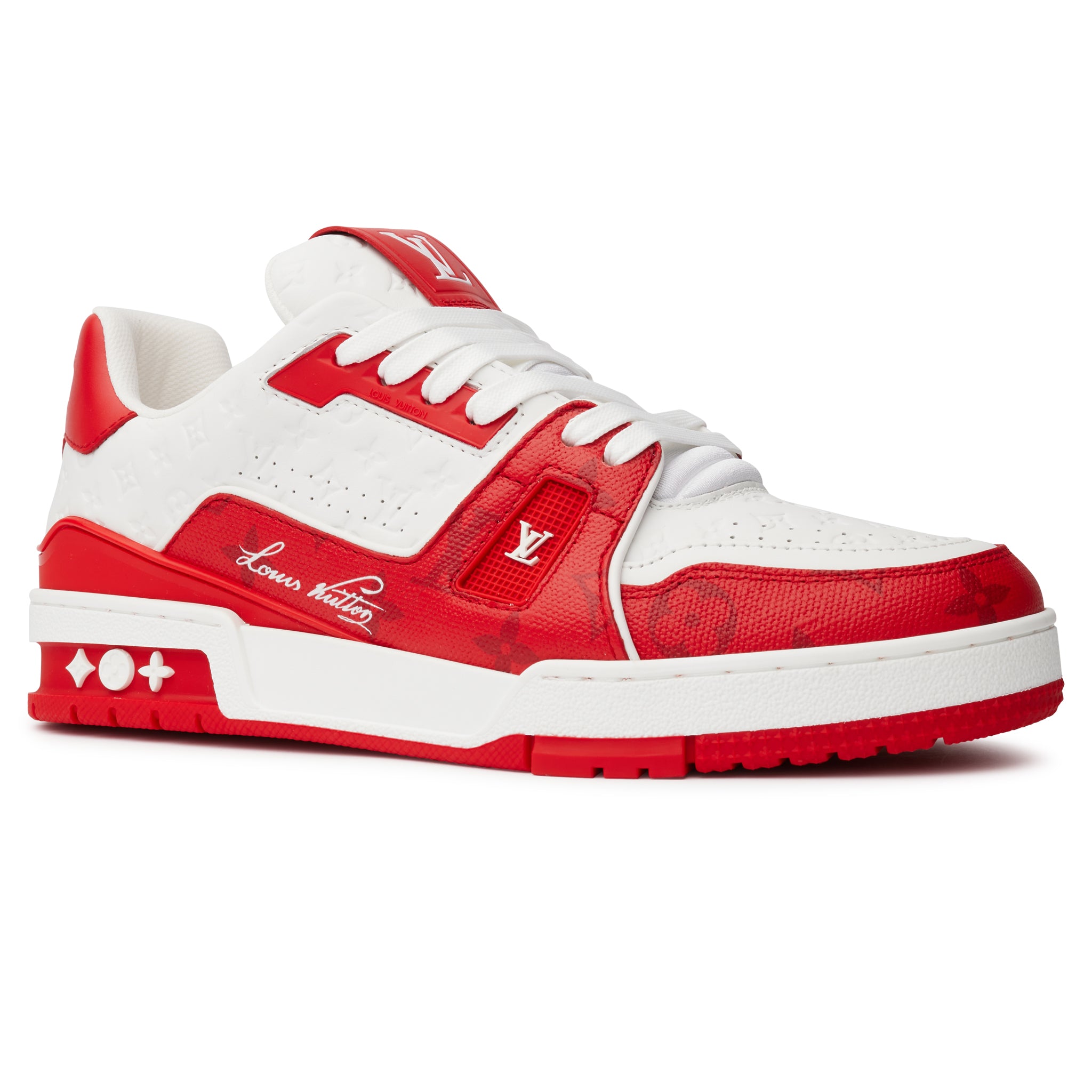 Replica Louis Vuitton LV Trainer Sneakers In White/Red Leather