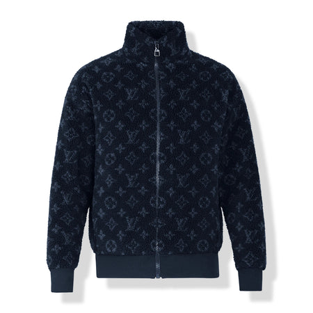 Louis Vuitton Blue Monogram Pattern Velvet Zip Front Jacket L