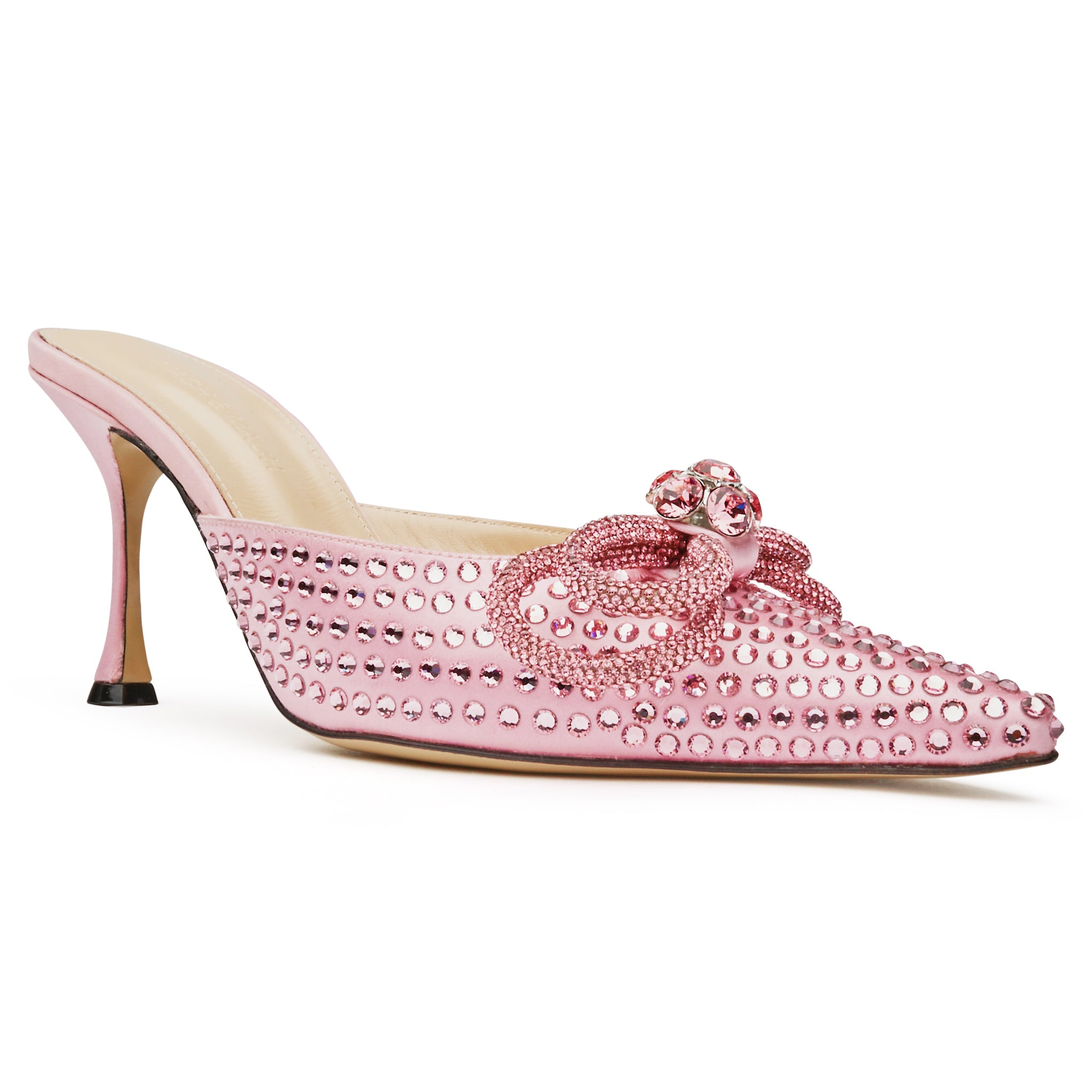 Mach & Mach Double Bow Satin Pink Crystal Embellished 85MM Heels