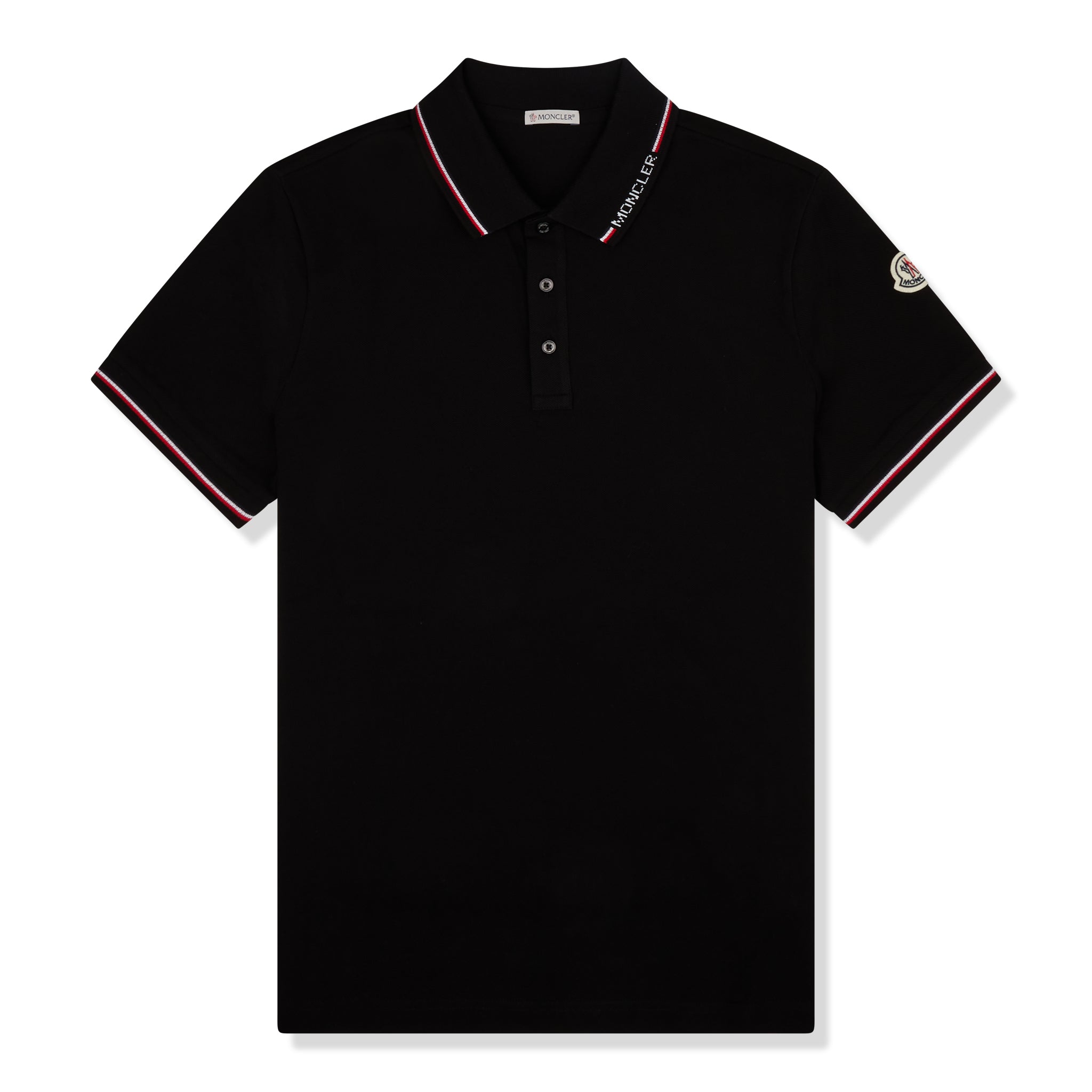 Moncler Trim Logo Black Polo Shirt | Crepslocker