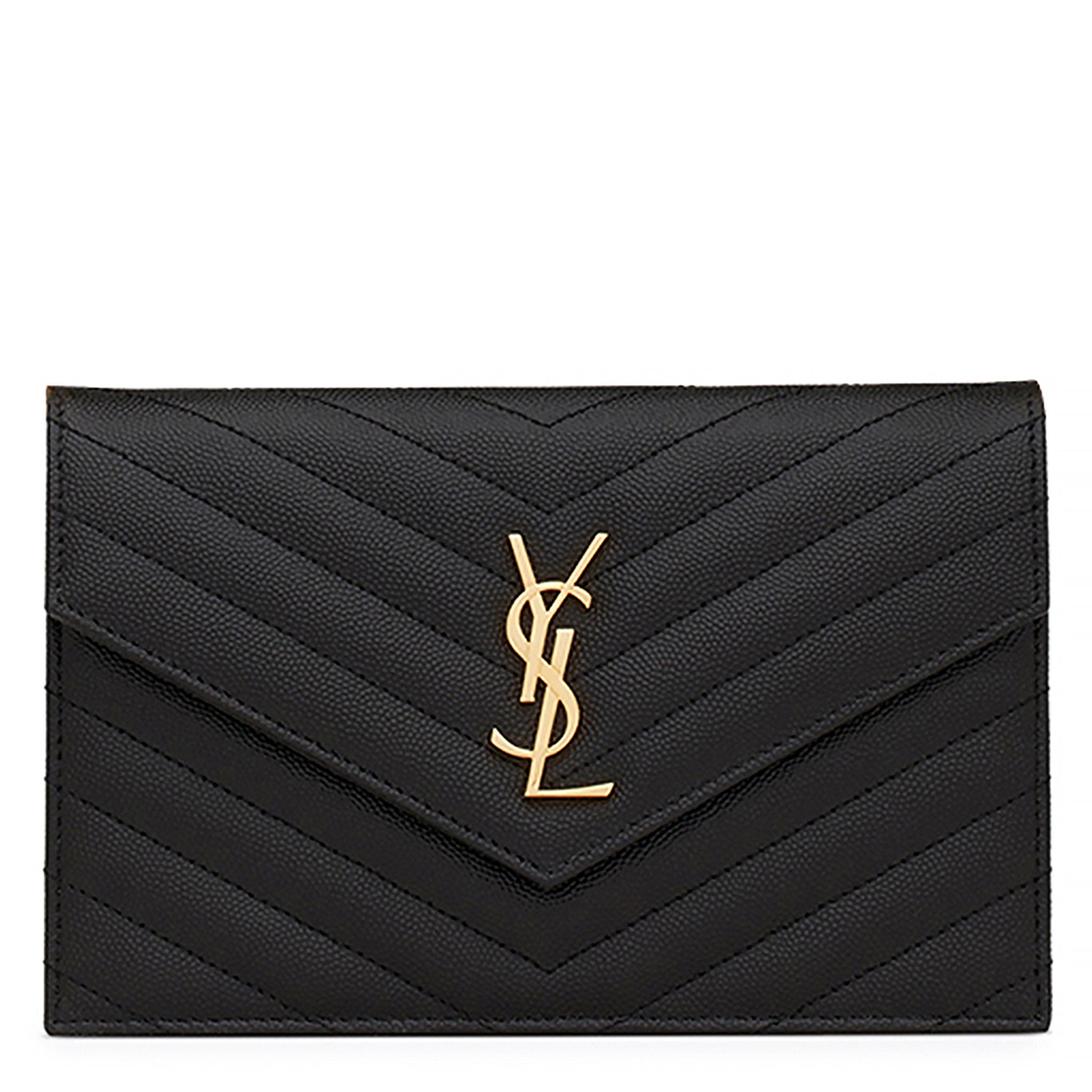 Ysl Cassandre Black Matelasse Leather Envelope Wallet, Luxury