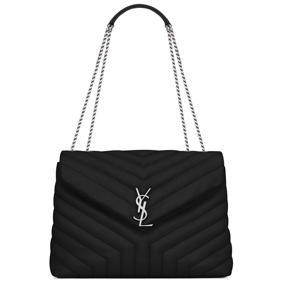 YVES SAINT LAURENT Monogram Sunset Medium Leather Shoulder Bag Black