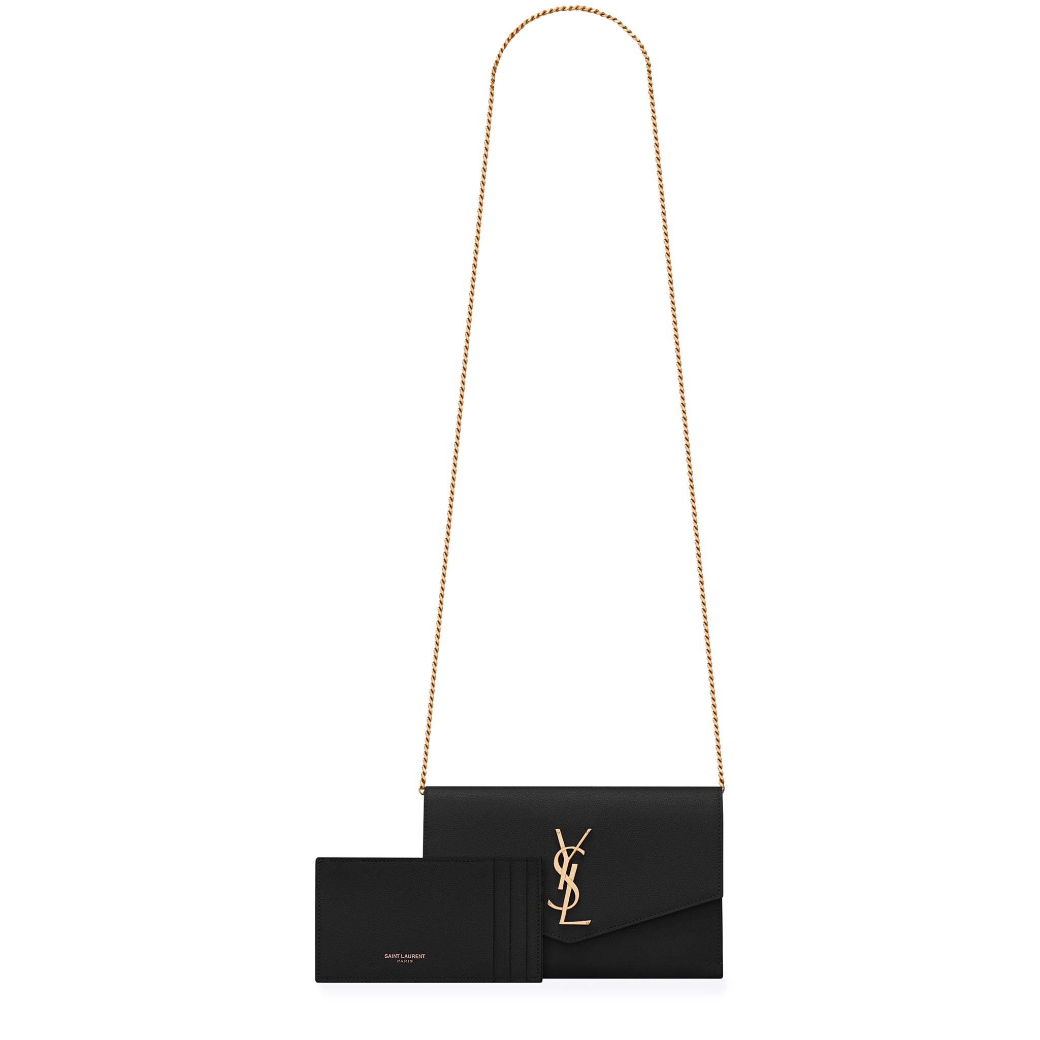 YVES SAINT LAURENT Uptown Envelope Grain De Poudre Leather Clutch Whit